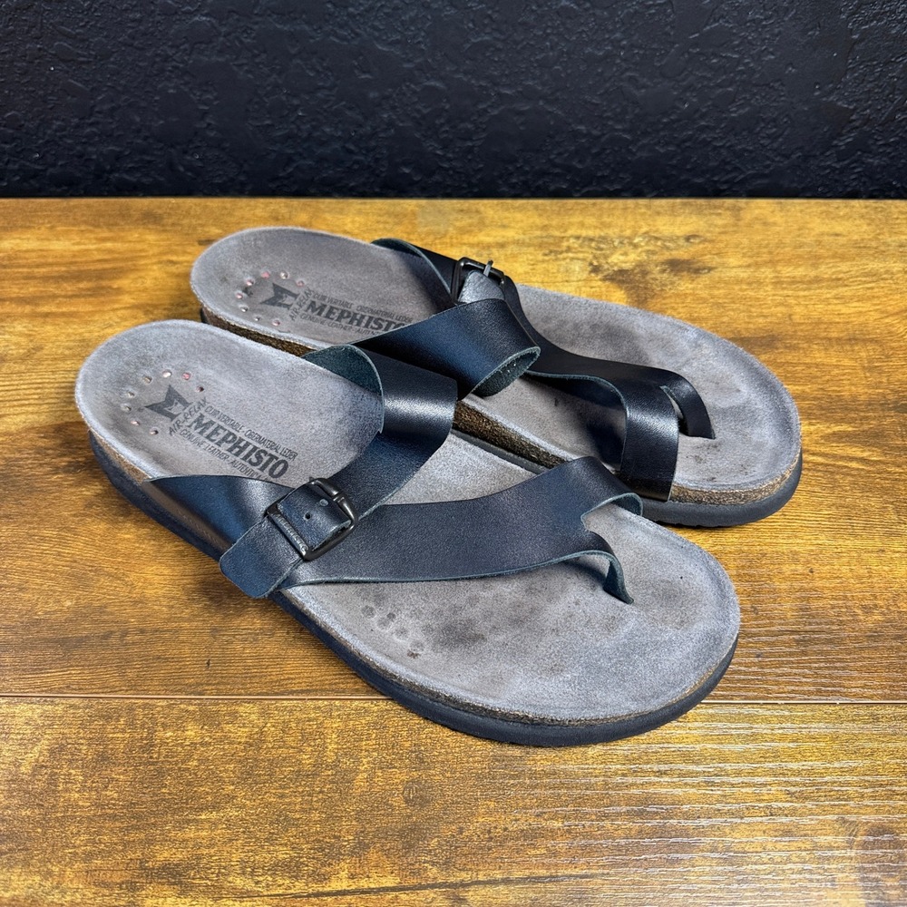Mephisto Helen Black Leather Slide Sandals Womens 41